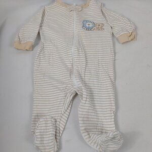 Gerber Infant Boy's One Piece Footie Tan/White Stripe "Animals" Sz 0-3M